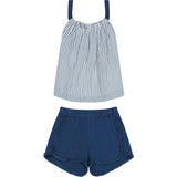 Colette Girl's Top And Short Set Marine Stripe, Blue