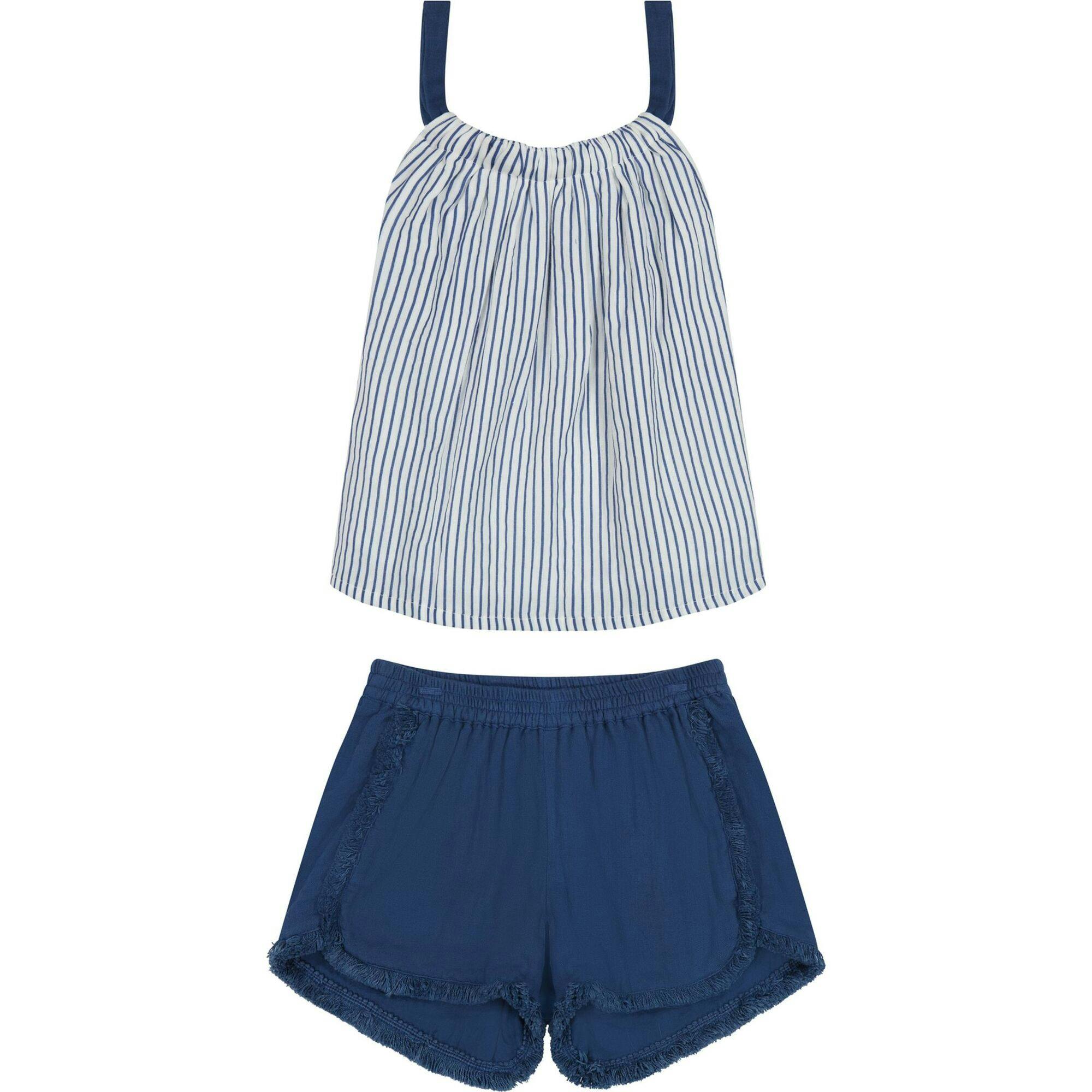 Colette Girl's Top And Short Set Marine Stripe, Blue