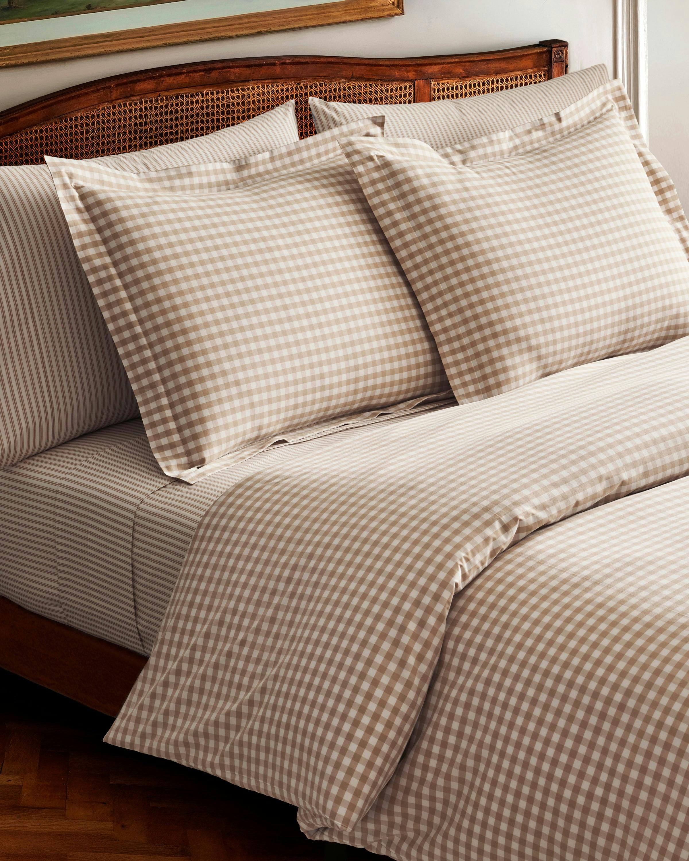 Luxe Premium Percale Duvet Set in Camel Gingham