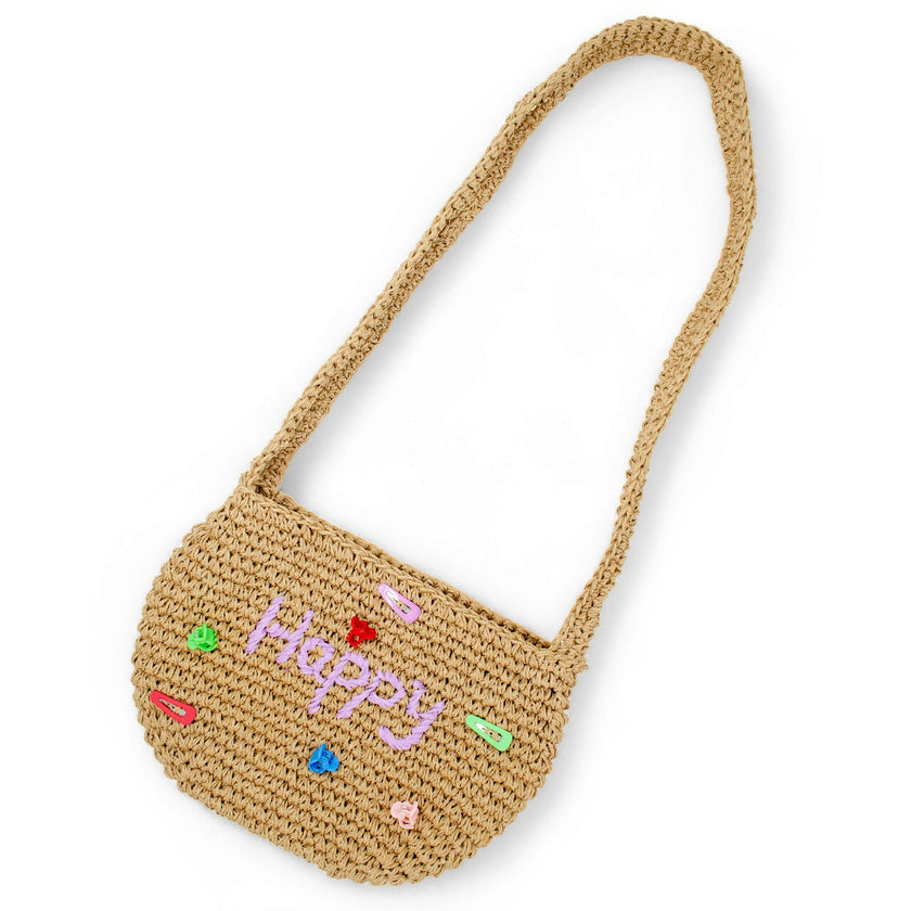 Girls Wicker Crossbody Message Charm Tote
