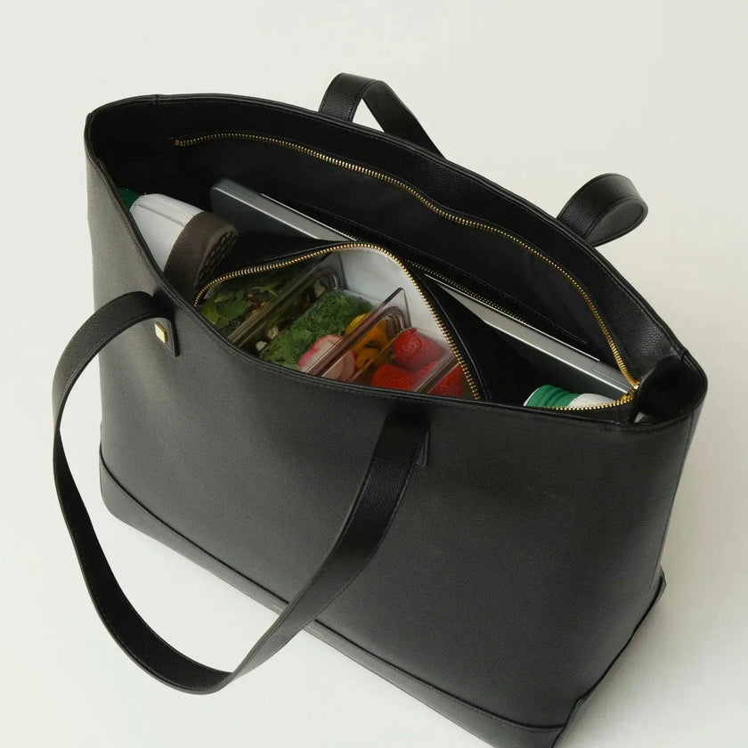 Vegan Leather Work Tote Bag with Removable Insulated Pouch