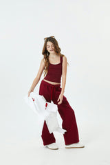 Cami Merlot French Terry Wide Leg Jogger - Ace