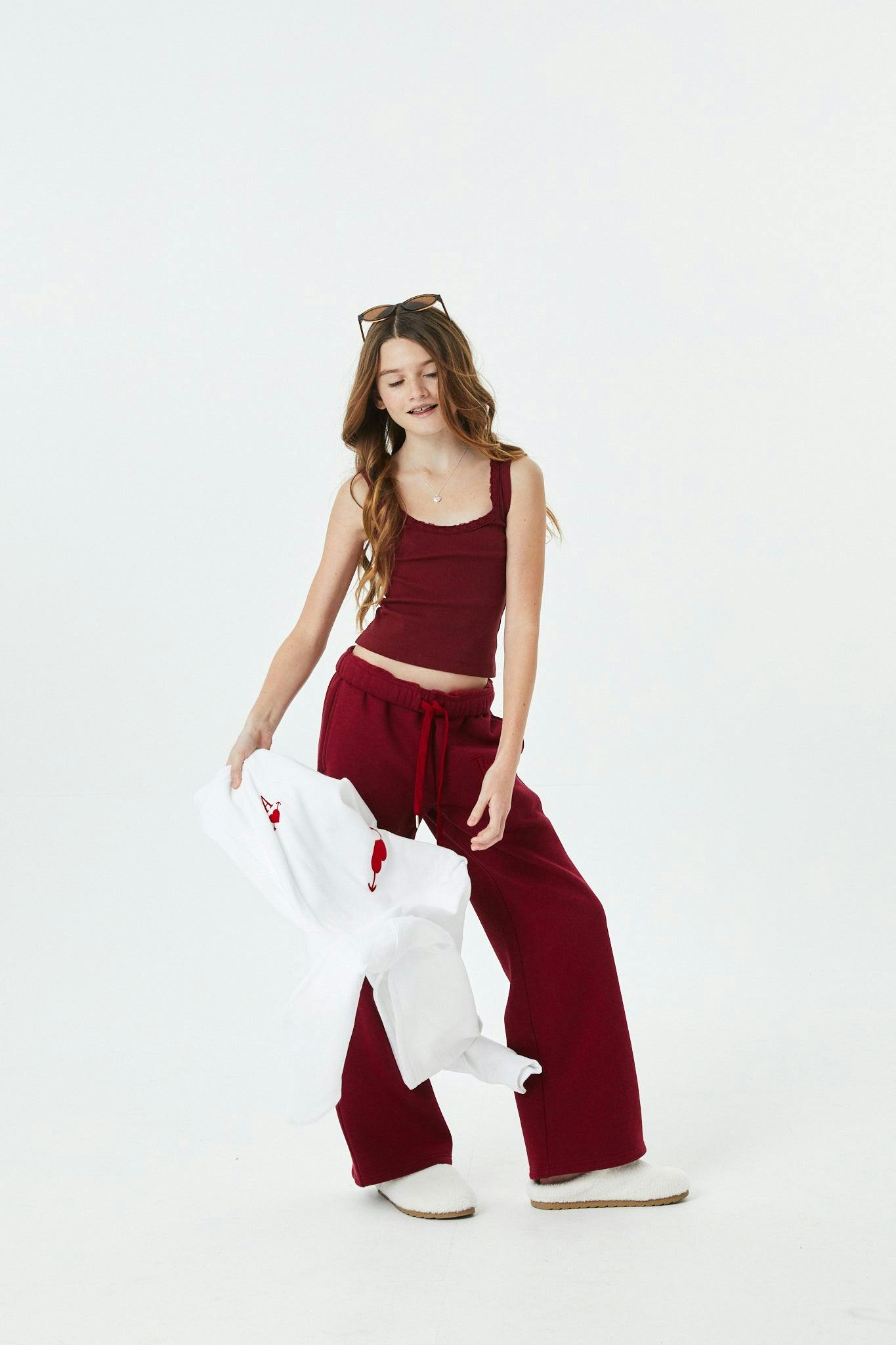 Cami Merlot French Terry Wide Leg Jogger - Ace