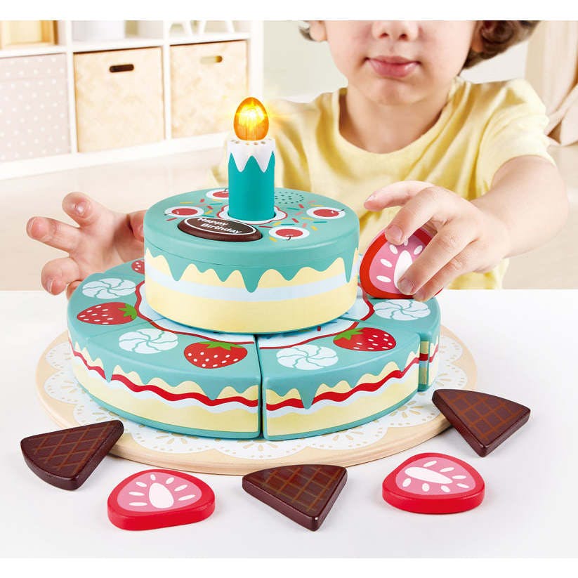 Hape: Interactive Happy Birthday Cake&nbsp;- 16pc Light & Sound Wooden Toy