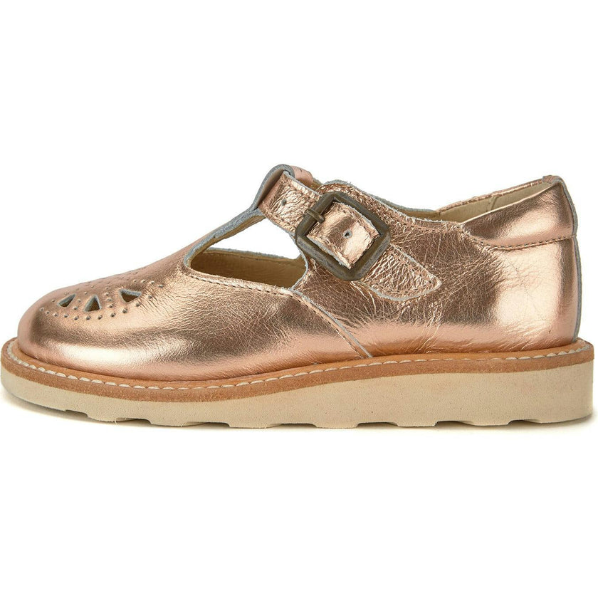 Rosie T-Bar Shoe Rose Gold Leather, Gold