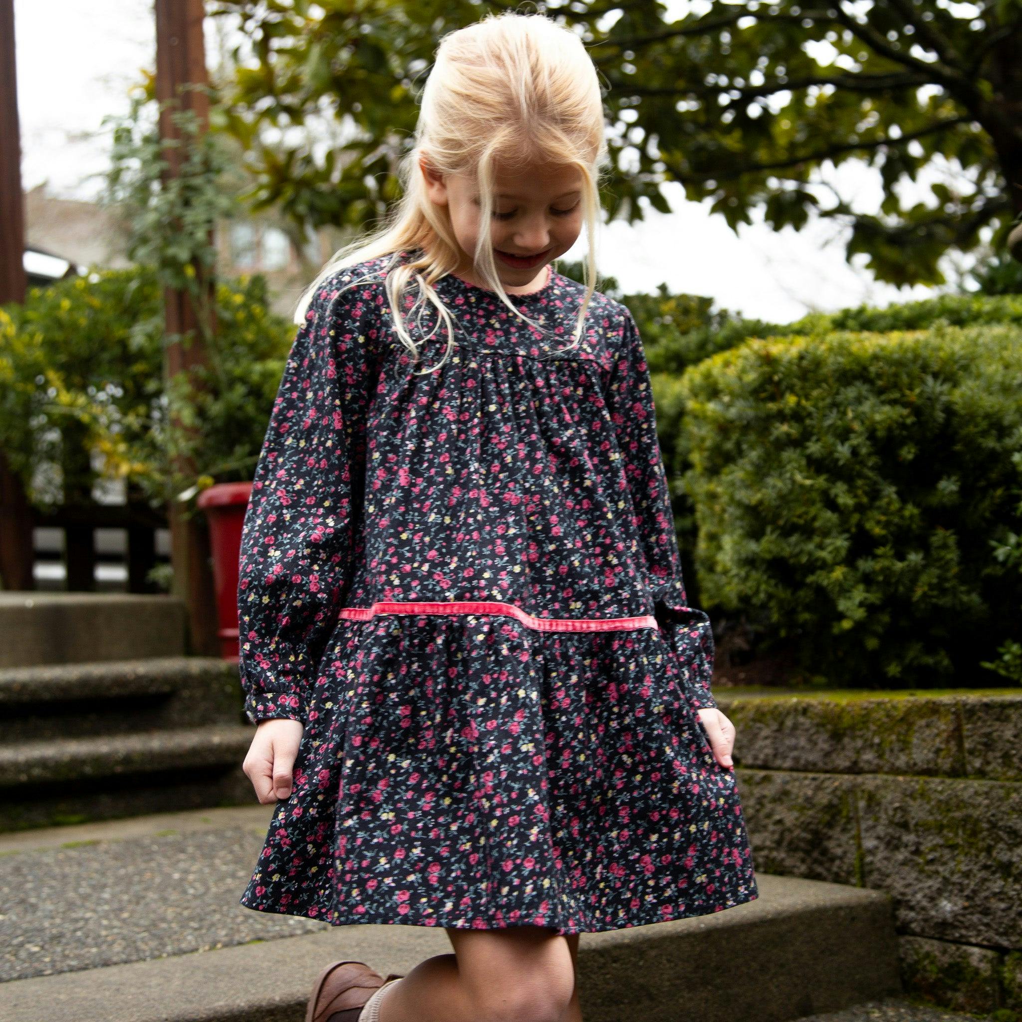 Piper Tiered Dress with Velvet Trim | Ebony Floral