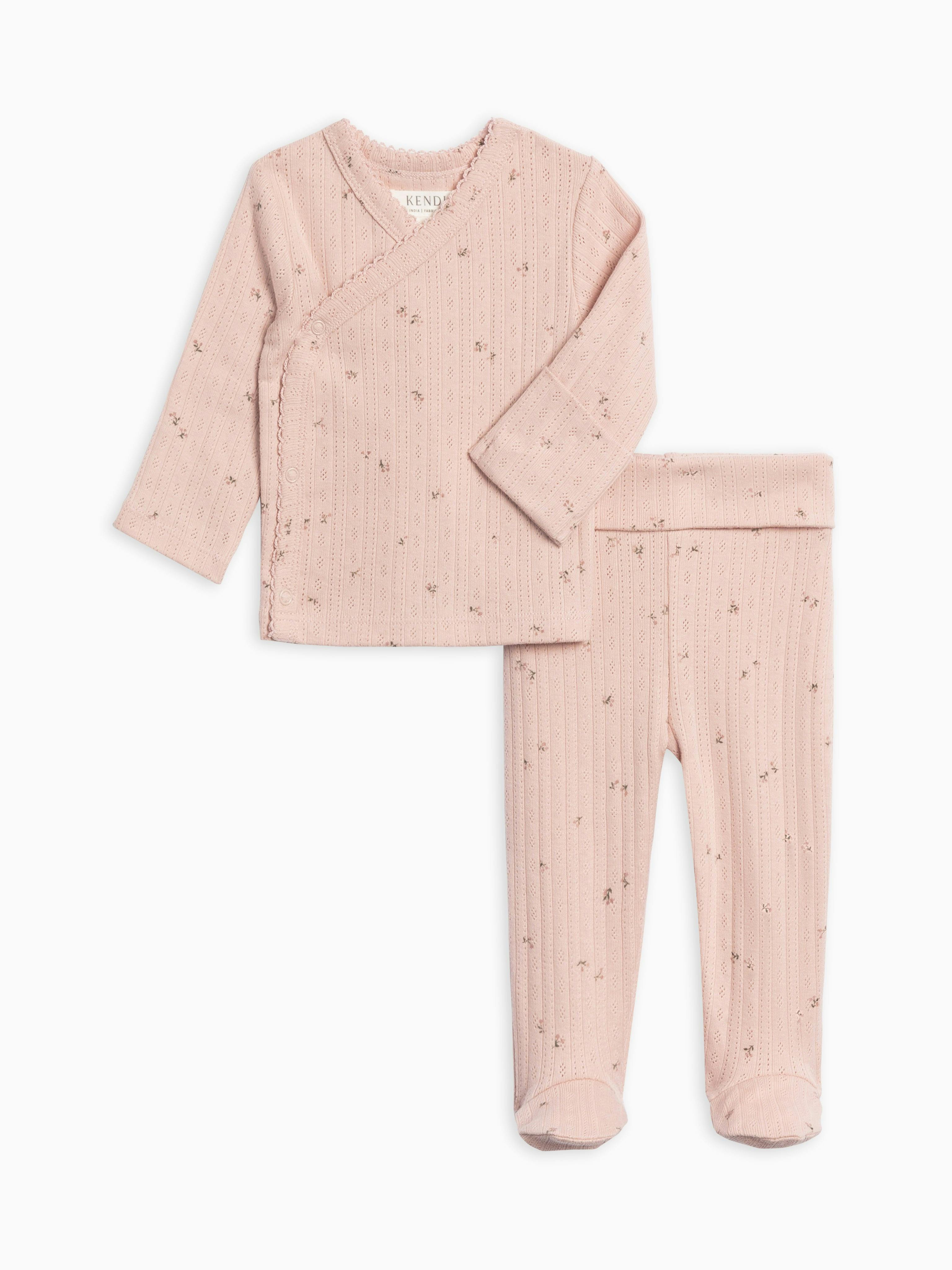 2-Piece Lacey Brushed Back Pointelle Kimono Top and Pant Set