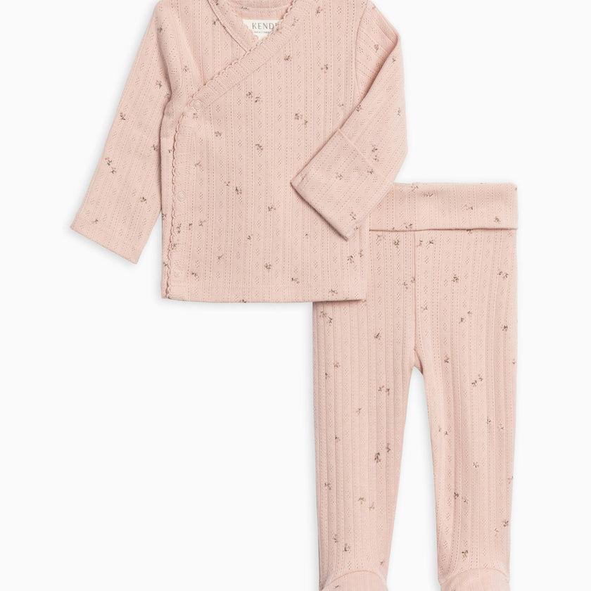 2-Piece Lacey Brushed Back Pointelle Kimono Top and Pant Set Loren Floral