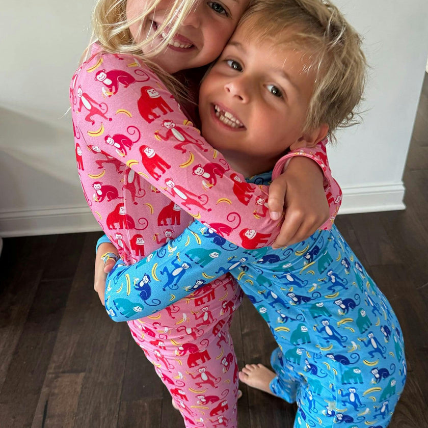 Long Sleeve Pajama Set - Monkeying Around Pink