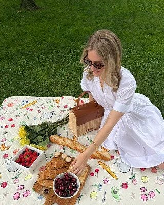 Cream Quilted Fold Up Picnic Blanket with Floral Picnic Print