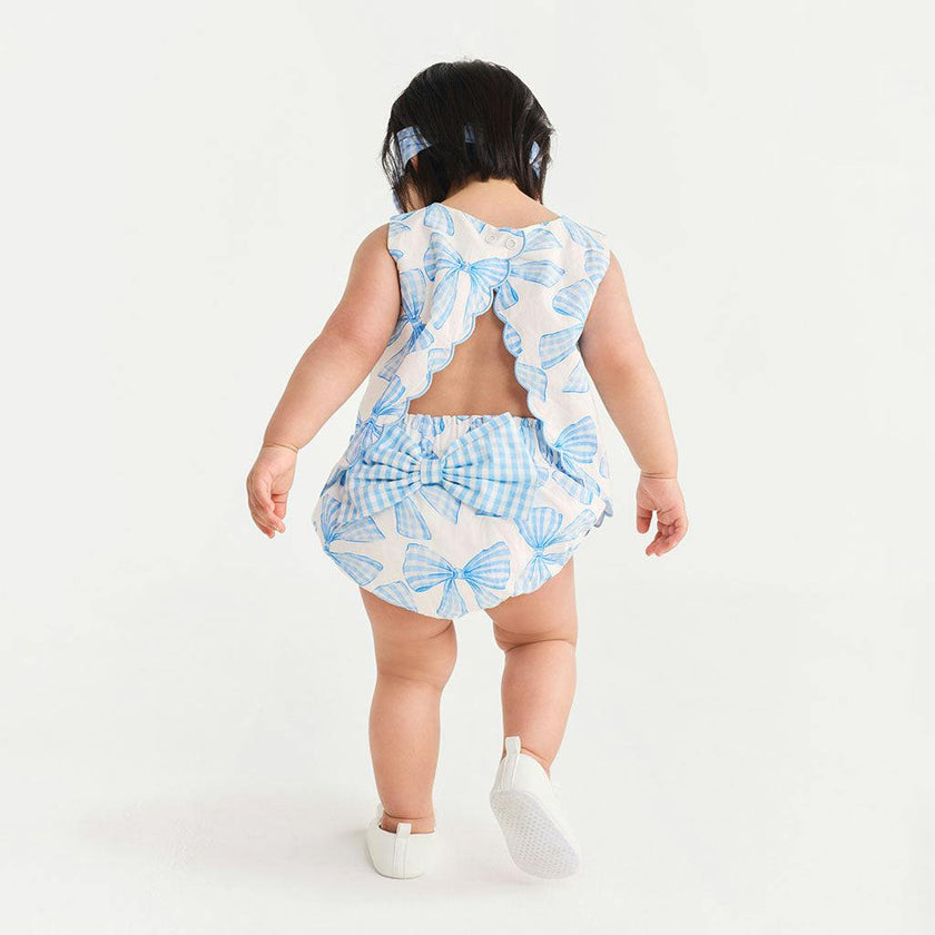 Edda Bamboo Challis Scallop Top Bow Bummie Set