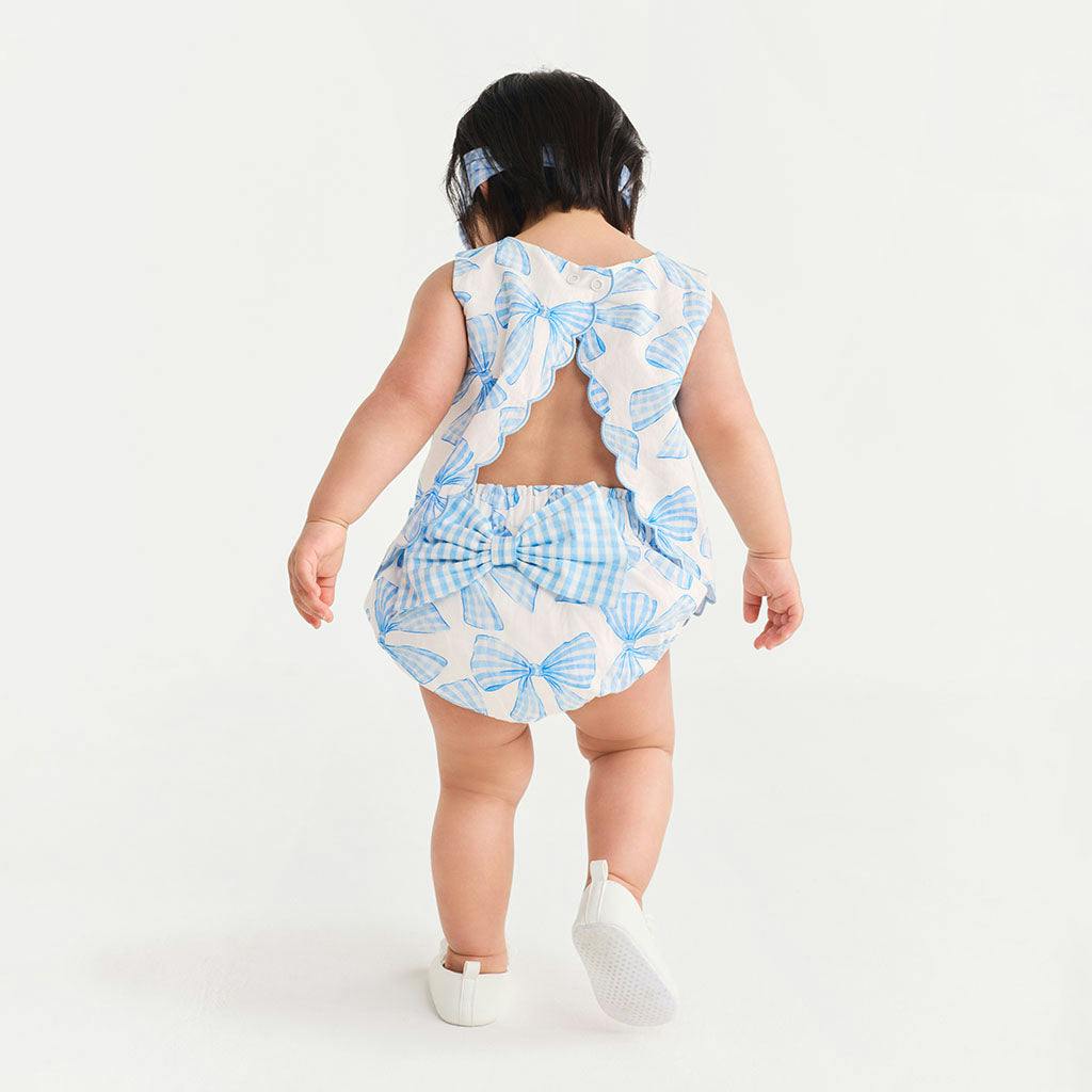 Edda Bamboo Challis Scallop Top Bow Bummie Set