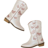 Cowgirl White + Pink Bow Boots, White