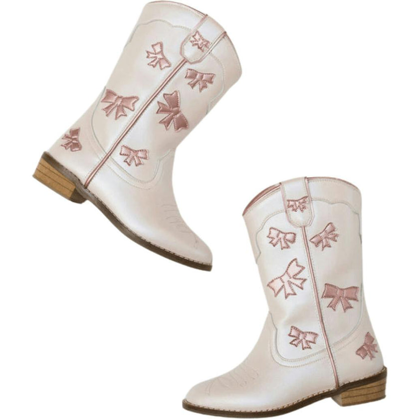Cowgirl White + Pink Bow Boots, White
