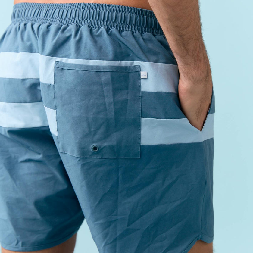 men's teal and dusk blue colorblock boardie