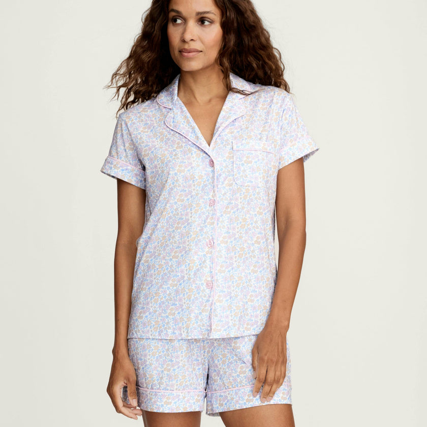Women's Pima Short Sleeve Short Set in Fleur Blanche