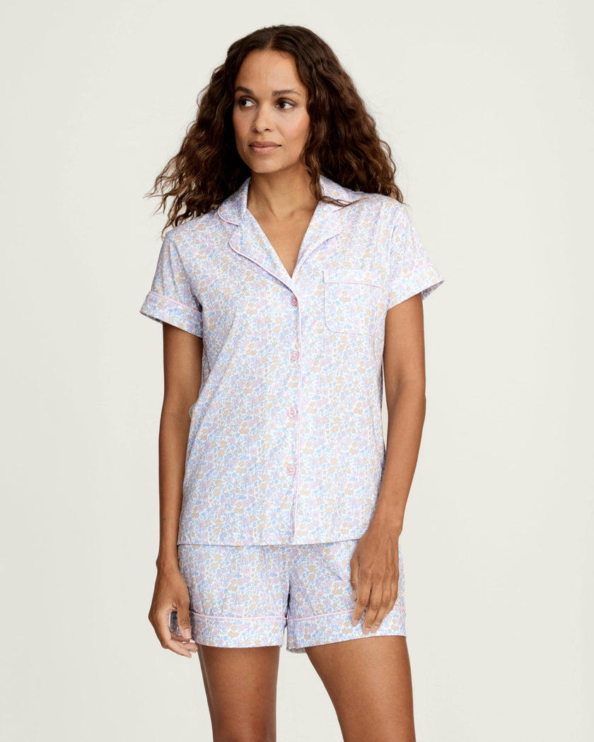 Women's Pima Short Sleeve Short Set in Fleur Blanche