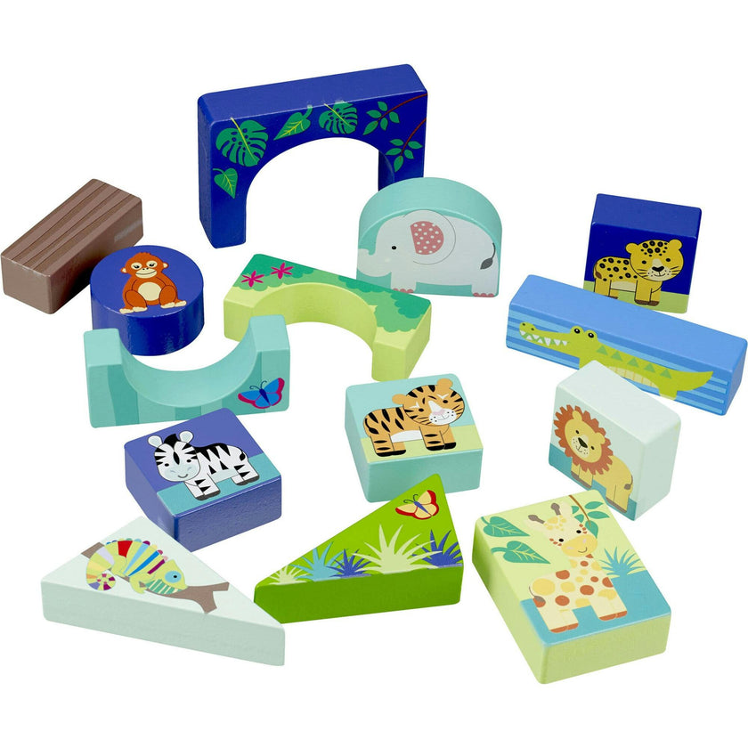 Orange Tree Toys: Jungle Animals: Block Puzzle - Hand Painted Colorful Puzzle