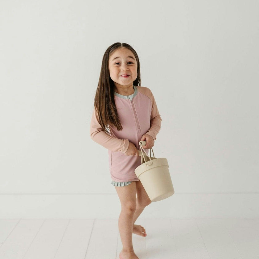 Girl's Zip Rash Guard Swimsuit