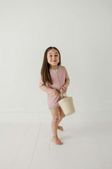 Girls Zip Rash Guard Two-Piece Swimsuit in Mauve Colorblock