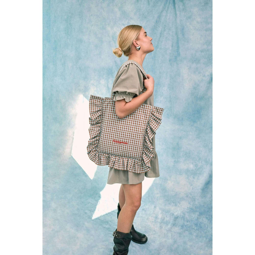 women's vichy frilled bag - foggy brown
