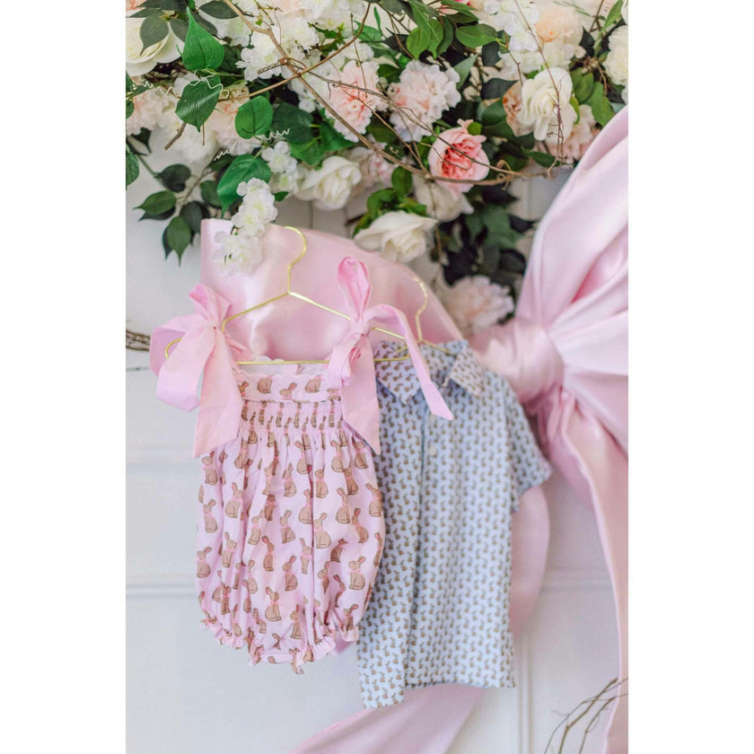 Pink Chocolate Bunny Smocked  Dress