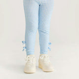 Blue Gingham Bow Leggings