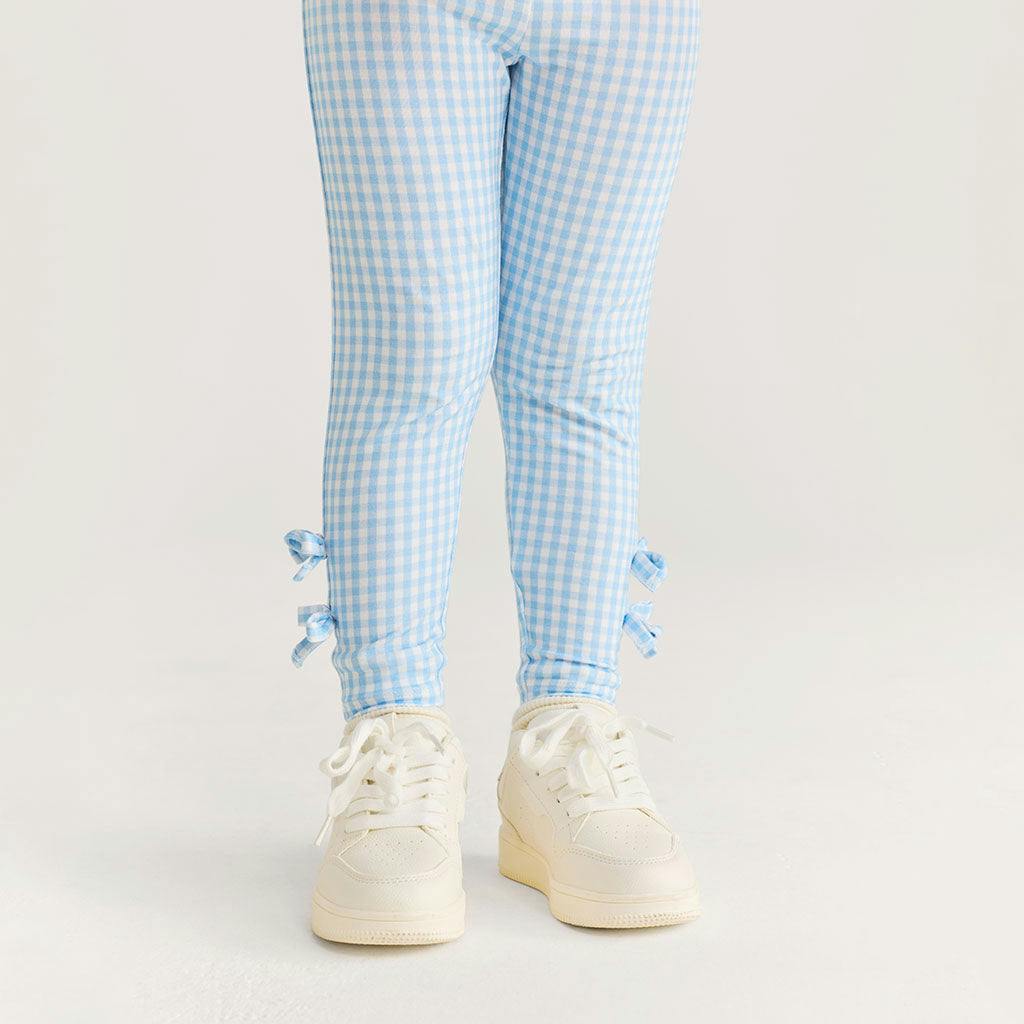 Blue Gingham Bow Leggings
