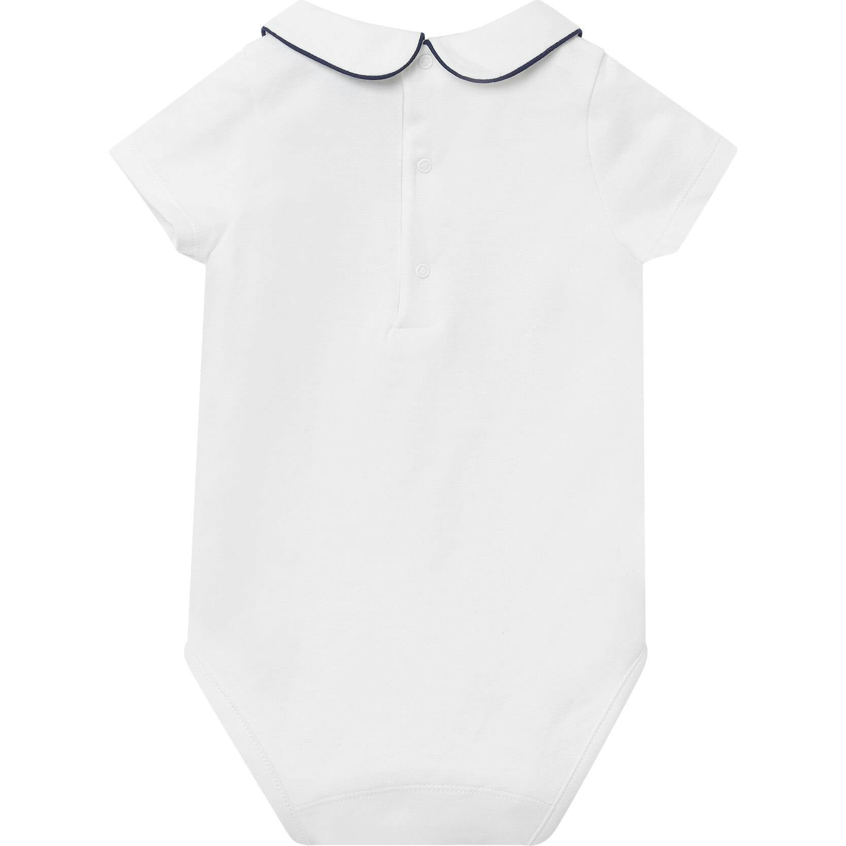 Baby Short-Sleeved Milo Bodysuit in White/Navy