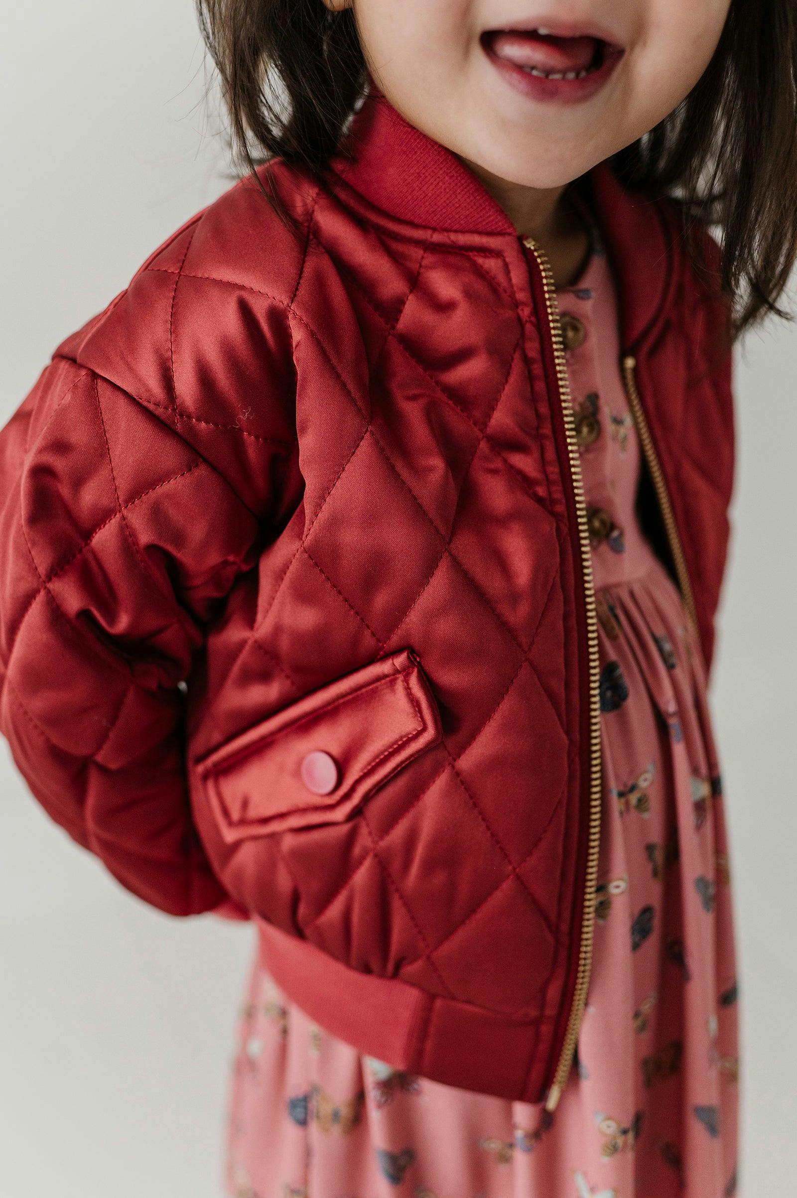 Girls Bomber Jacket in Dusty Cedar