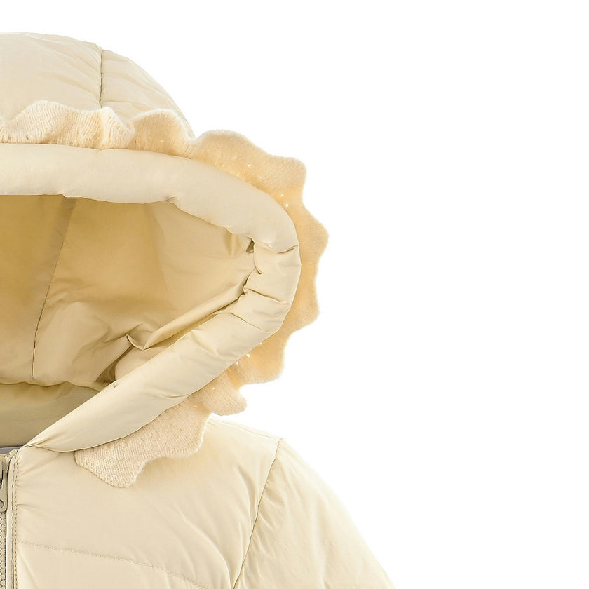 Beige Ruffle-Hood Coat with Matching Scarf