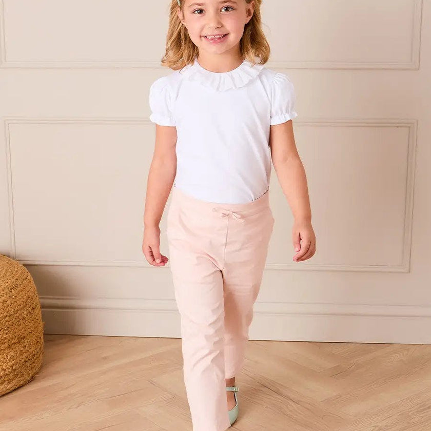 Scallop Edged Pocket Bow Detail Trousers in Baby Pink (18mths-4yrs)