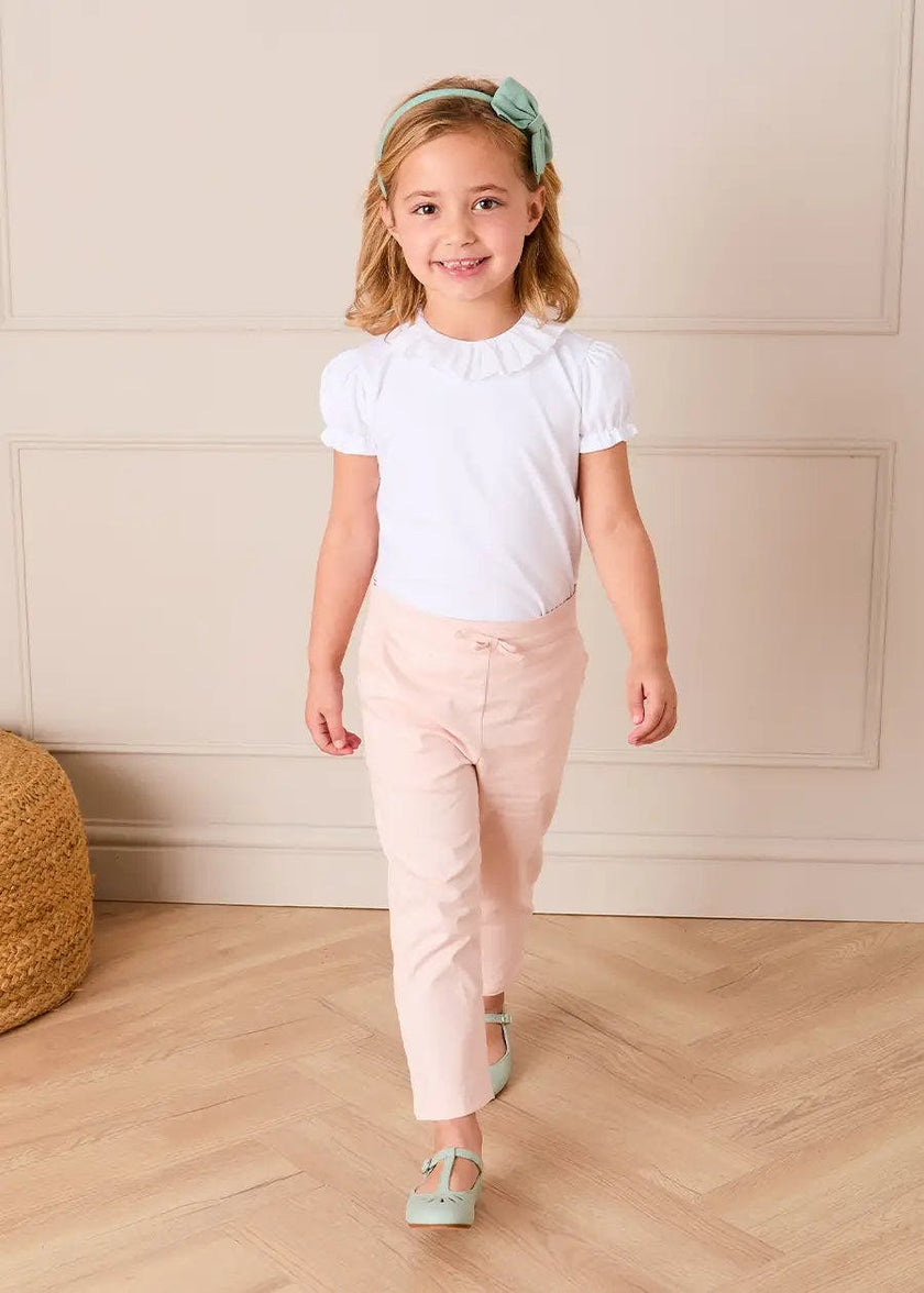 Scallop Edged Pocket Bow Detail Trousers in Baby Pink (18mths-4yrs)