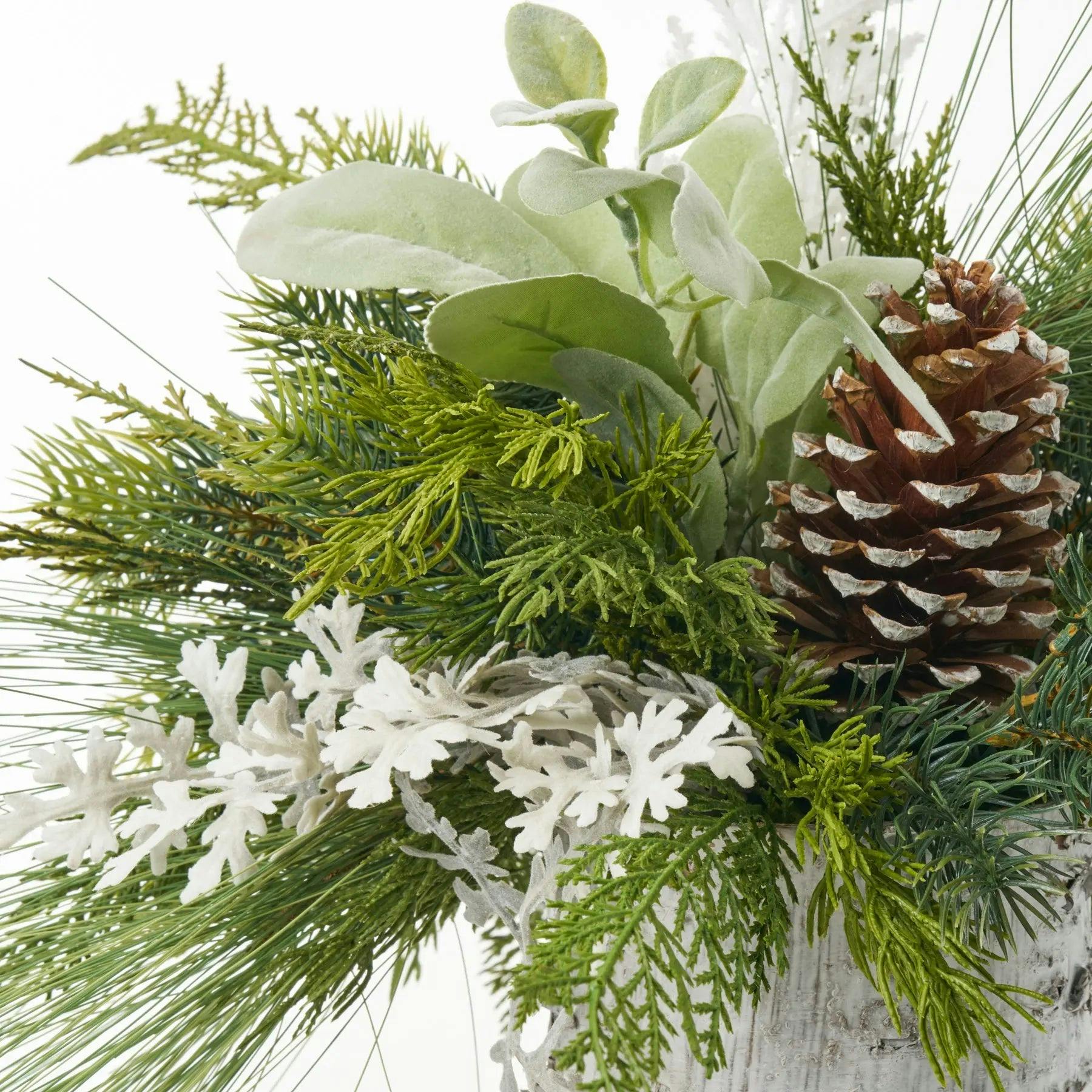 Mixed Winter Greenery & Pinecone Rustic Arrangement