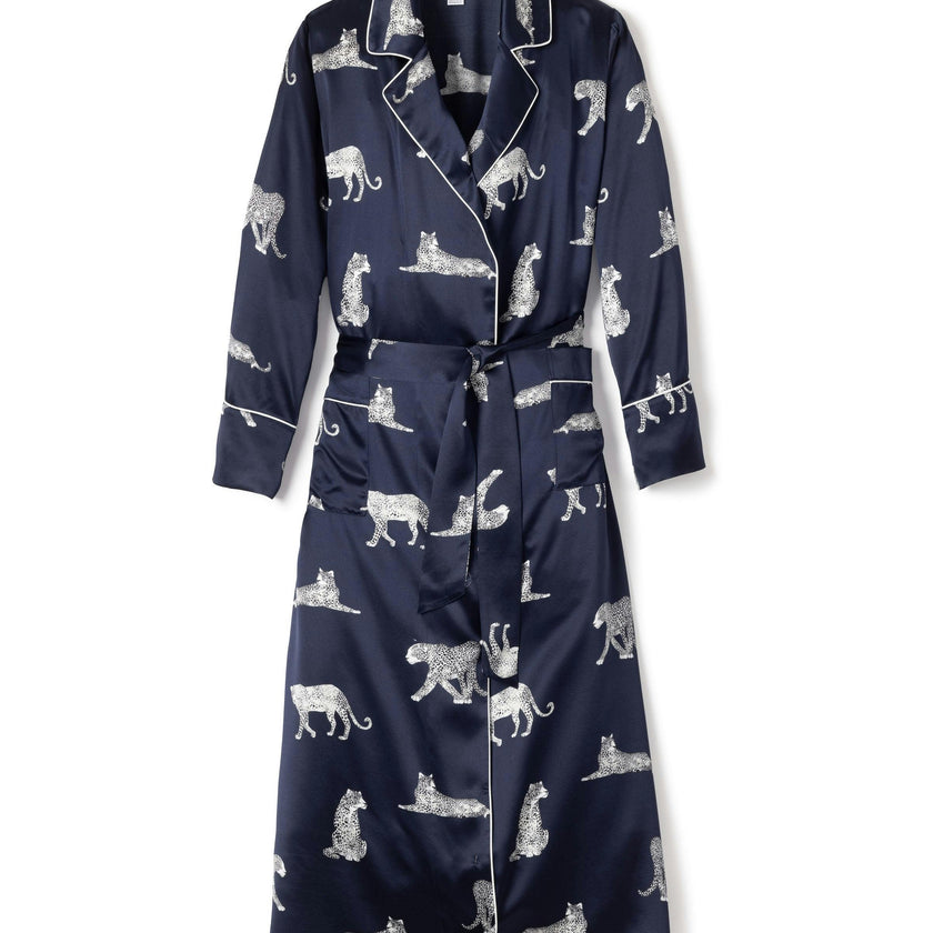 Women's Silk Long Robe in Panthère de Nuit
