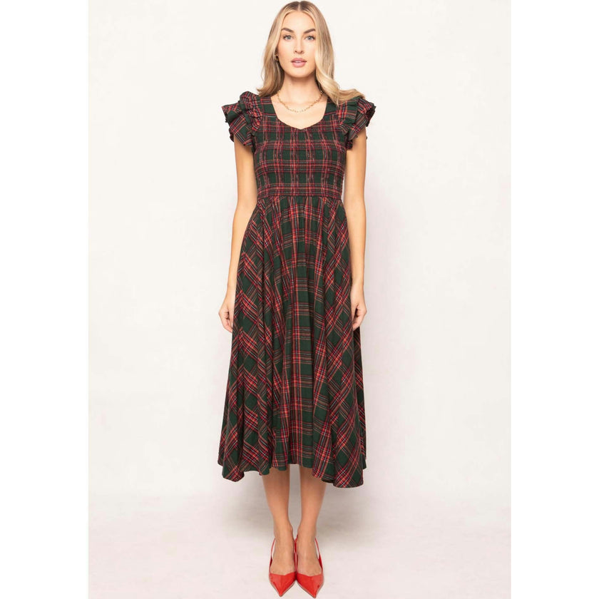 Hattie Dress in Evergreen Plaid