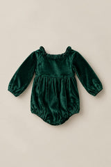 Baby Cypress Romper in Green Velvet