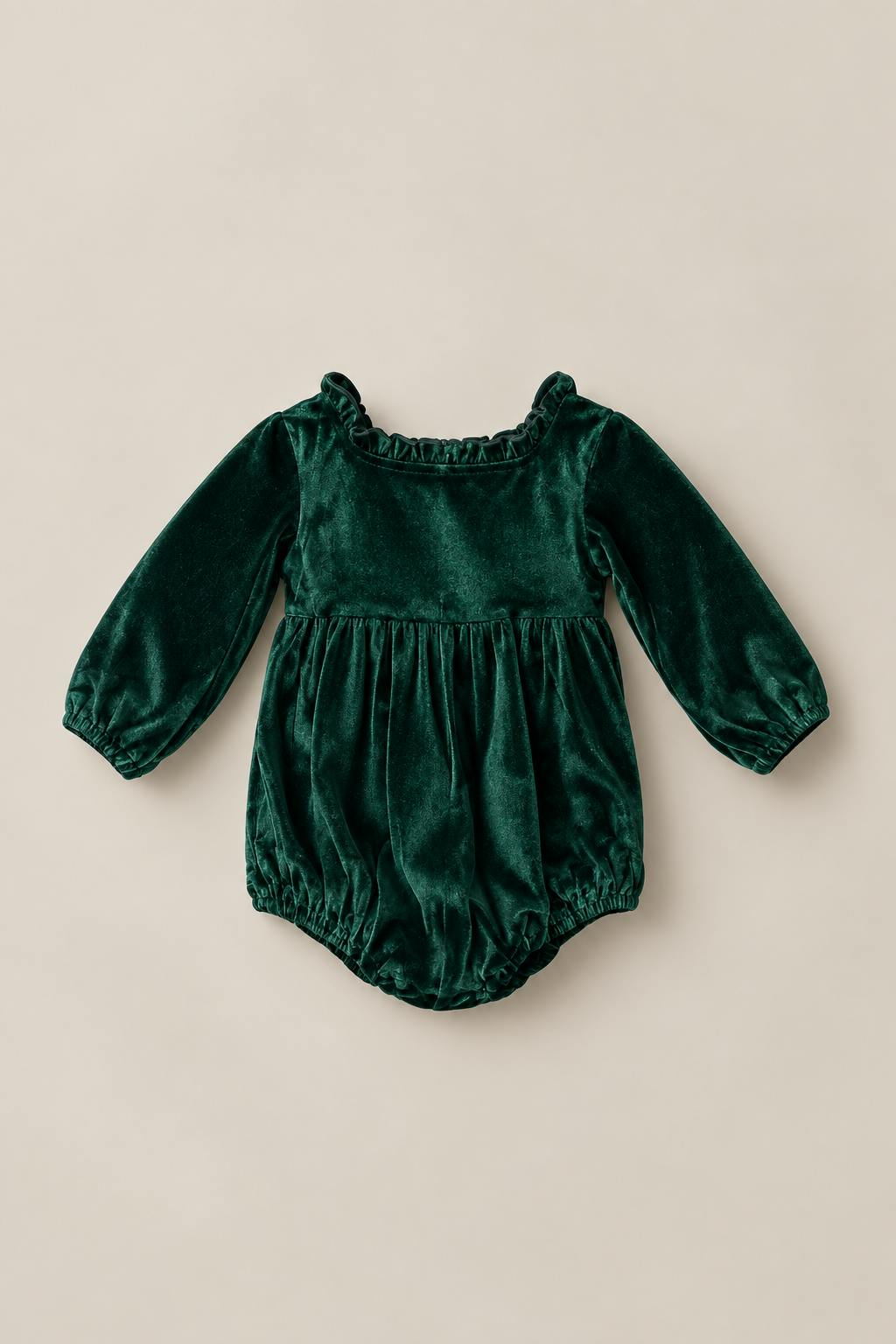 Baby Cypress Romper in Green Velvet