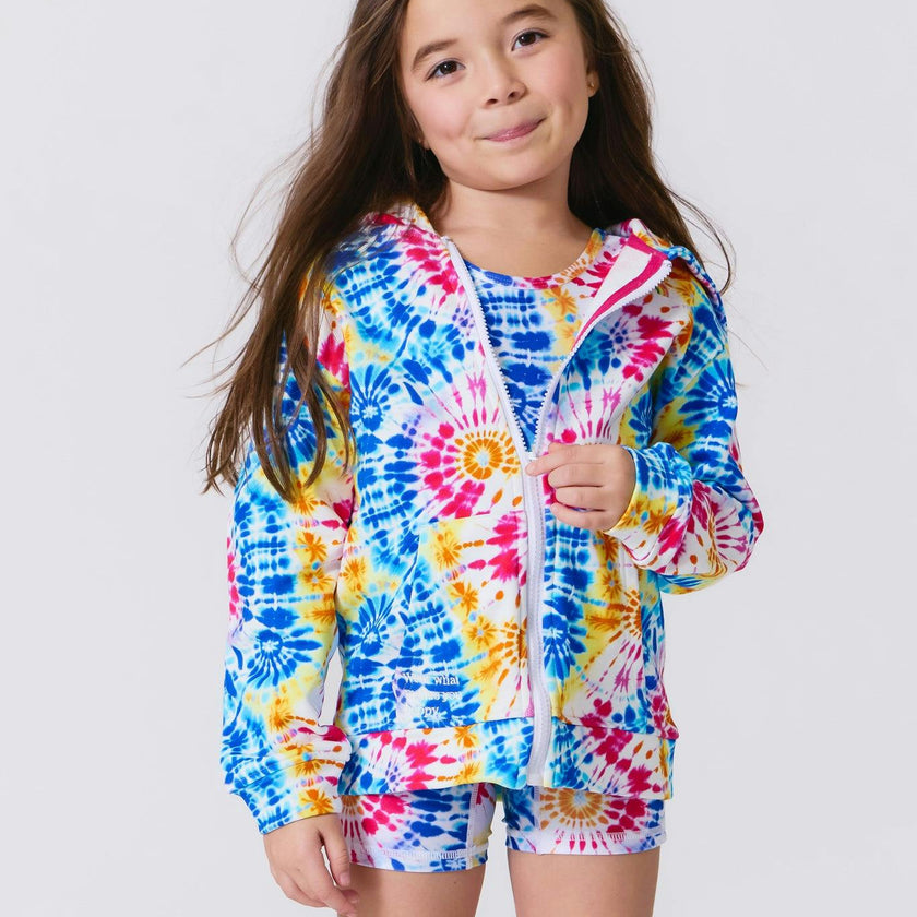 Girls Oversized Zip Hoodie in Starburst Tie Dye