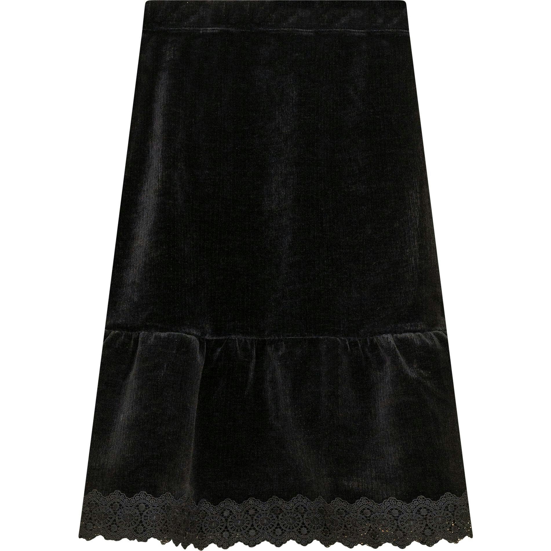 Lace Trim Velvet Skirt Beige