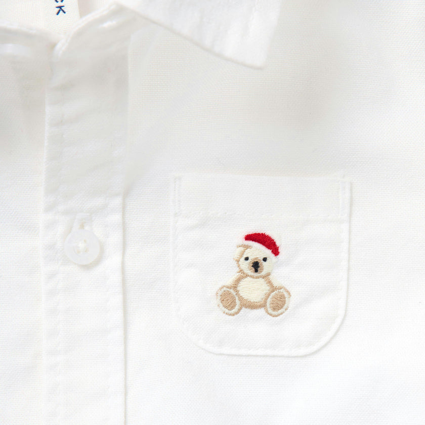The Holiday Bear Oxford Baby Bodysuit, ivory
