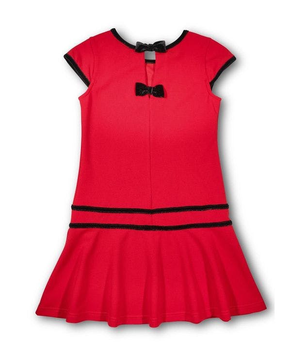 Crepe Knit Dress With Velvet Trim