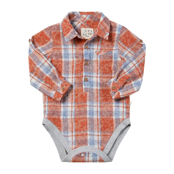 JASPER Rust/Blue Washed plaid Woven Onesie