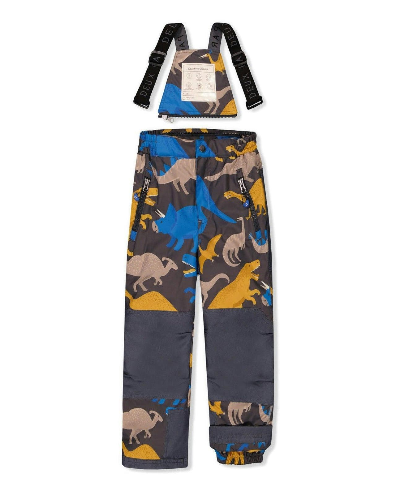 Two Piece Play Snowsuit Colorblock with Grey and Blue Dinosaur Print Pants