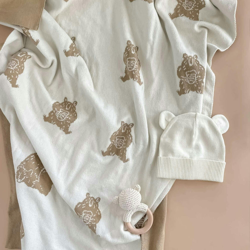 Organic Cotton Blanket, Honey Bear