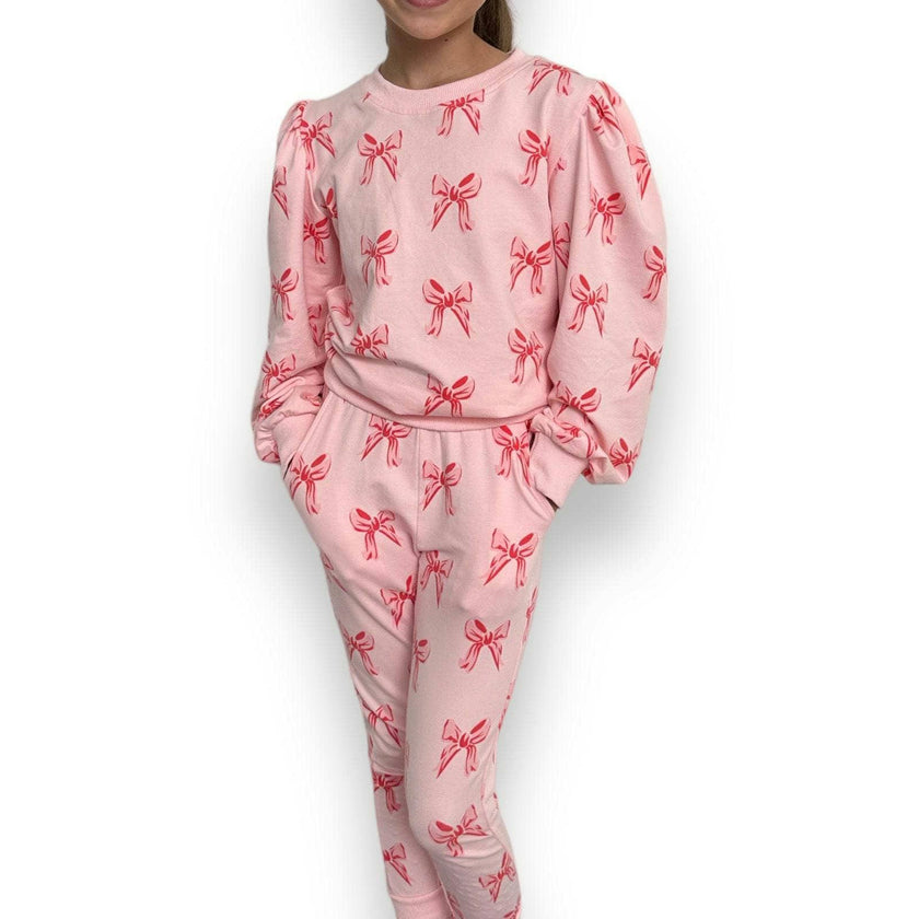 Ribbon Puff Sleeve Set Pink