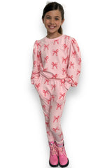 Ribbon Puff Sleeve Set Pink