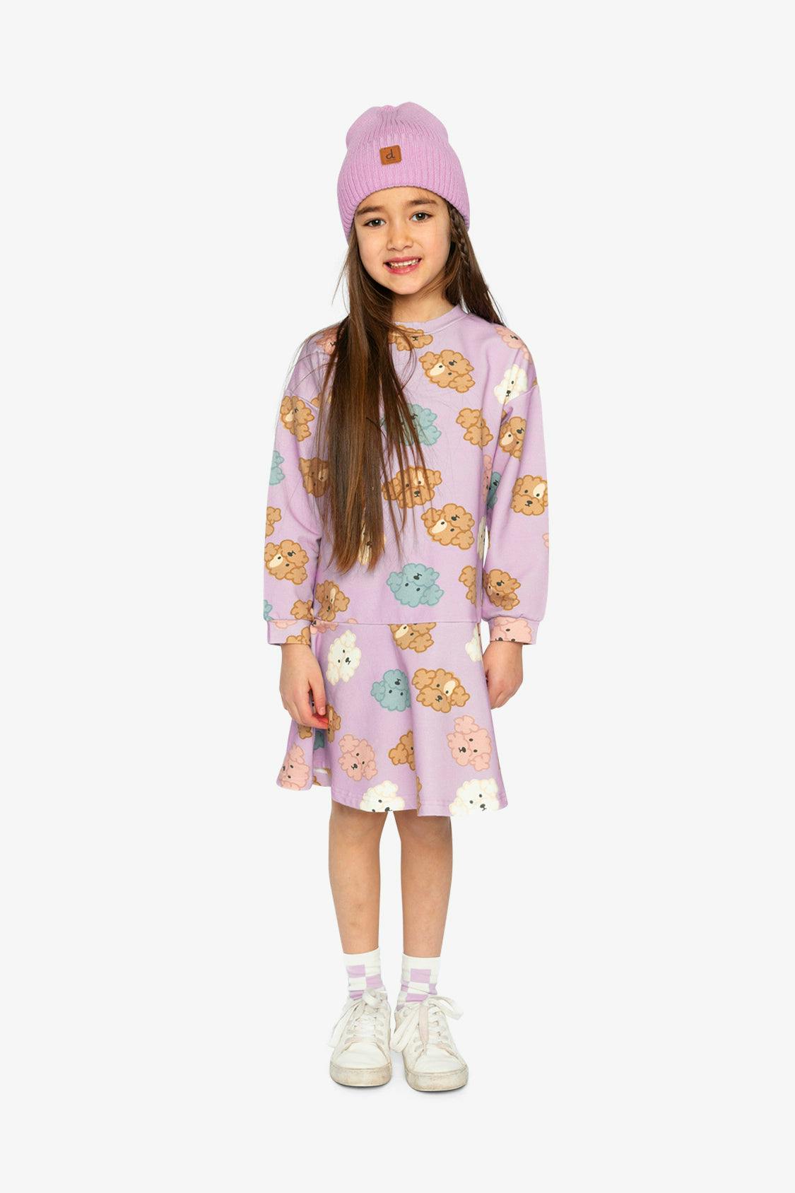 French Terry Dress Purple Poodle Print