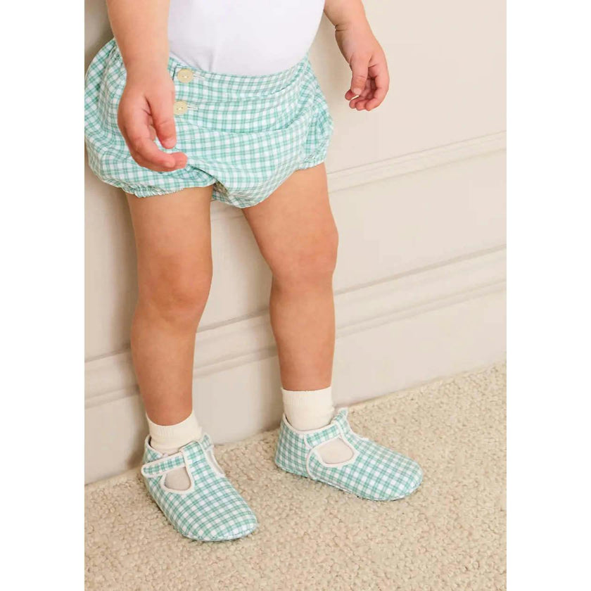 Lucas Check T-Bar Pram Shoes in Green (17-20EU)