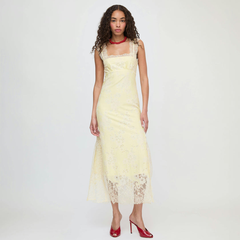 The Alba Dress - Yellow Trailing Lace